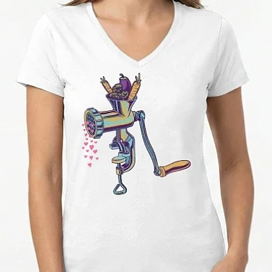 Női V-nyakú póló - Zöldség daráló