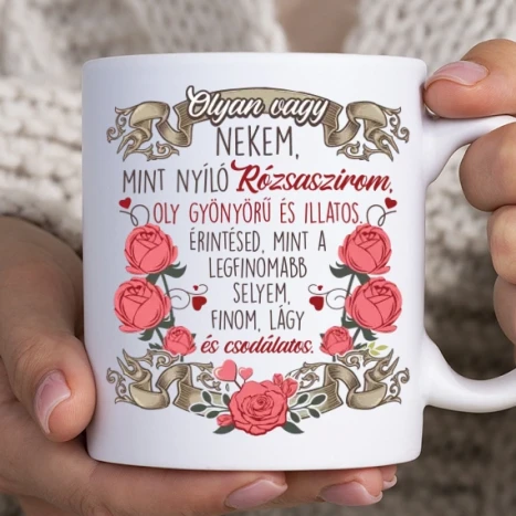 Fehér bögre - Mint nyíló rózsaszirom