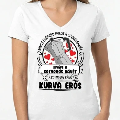 Női V-nyakú póló - Kotyogós kávé