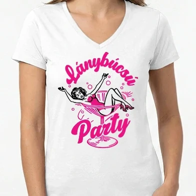 Női V-nyakú póló - Lánybúcsú party