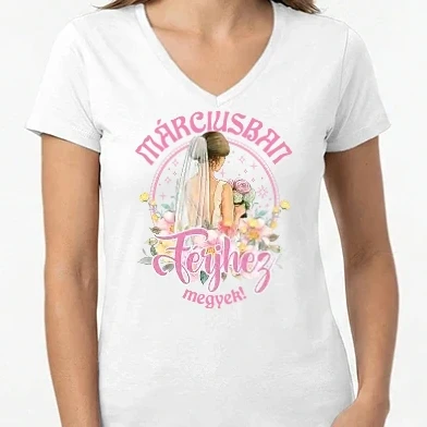 Női V-nyakú póló - Férjhez megyek floral pink MÁRCIUS