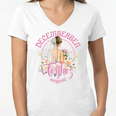 Női V-nyakú póló - Férjhez megyek floral pink DECEMBER