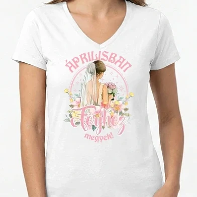 Női V-nyakú póló - Férjhez megyek floral világos pink ÁPRILIS