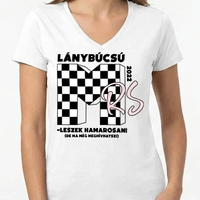 Női V-nyakú póló - MTV lánybúcsú menyasszony retro
