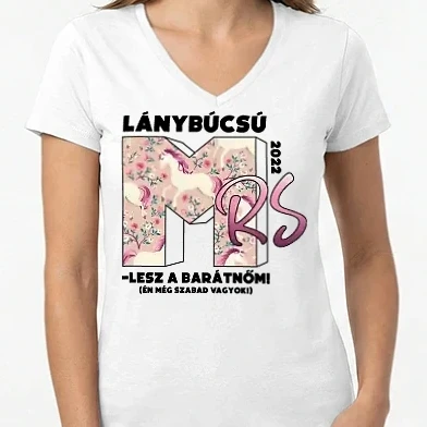 Női V-nyakú póló - MTV lánybúcsú unikornis barátnő