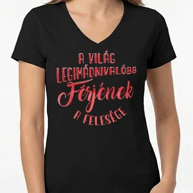 Női V-nyakú póló - Legimádnivalóbb férj felesége