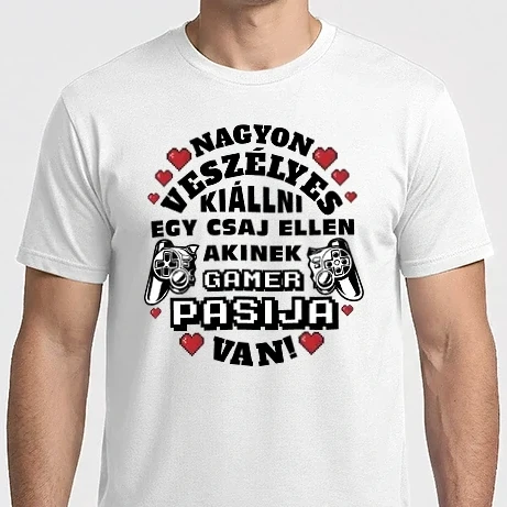 Férfi Imperial póló - Veszélyes gamer szerelem csaj fekete szöveg