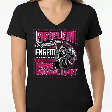 Női V-nyakú póló - Figyelem, veszélyes az egészségre férj