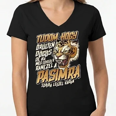 Női V-nyakú póló - Őrülten dögös a pasim